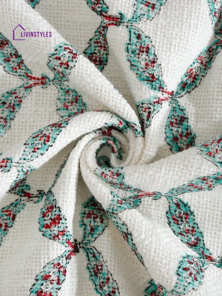 White And Red Floral Printed Cotton Throw
