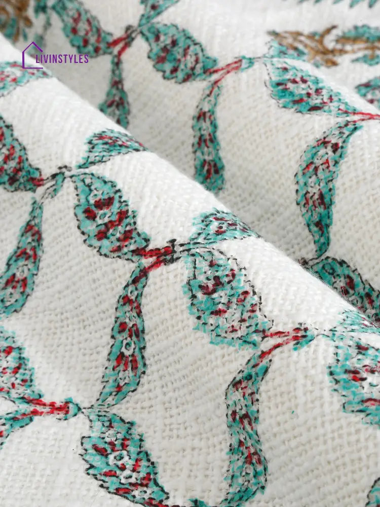 White And Red Floral Printed Cotton Throw