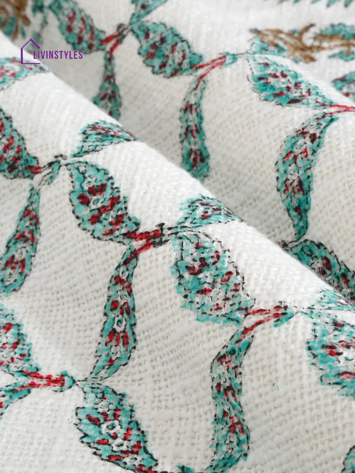 White And Red Floral Printed Cotton Throw