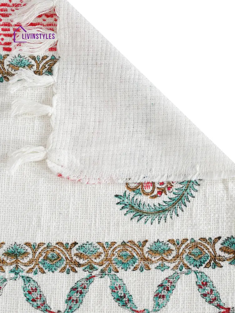 White And Red Floral Printed Cotton Throw