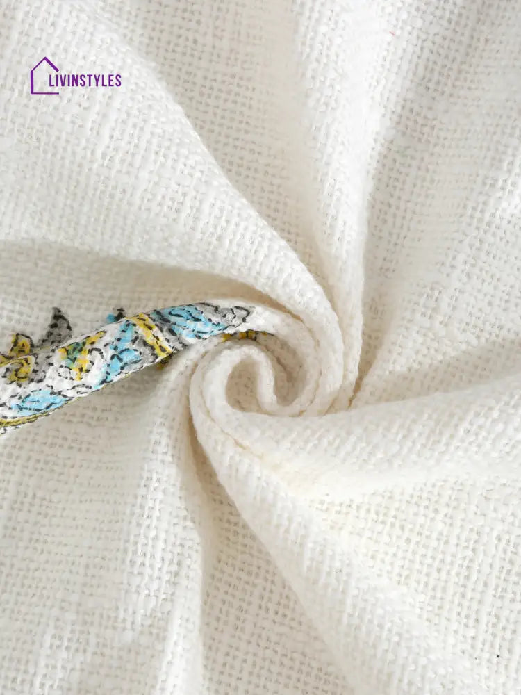 White And Red Floral Printed Cotton Throw