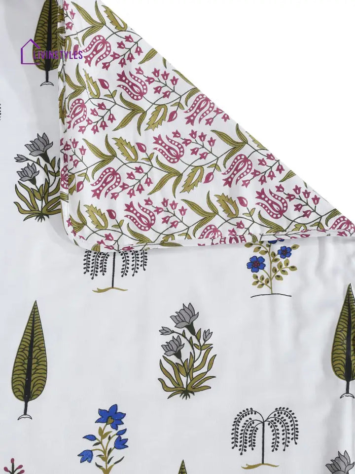 White Ethnic Printed 120 Gsm Revesible Cotton Double Bed Ac Dohar