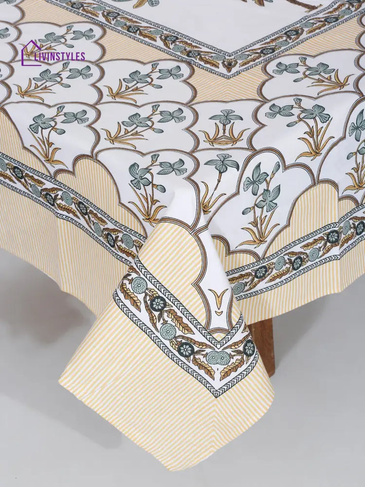 White Floral Print Cotton Double Bed Sheet With 2 Pillow Covers