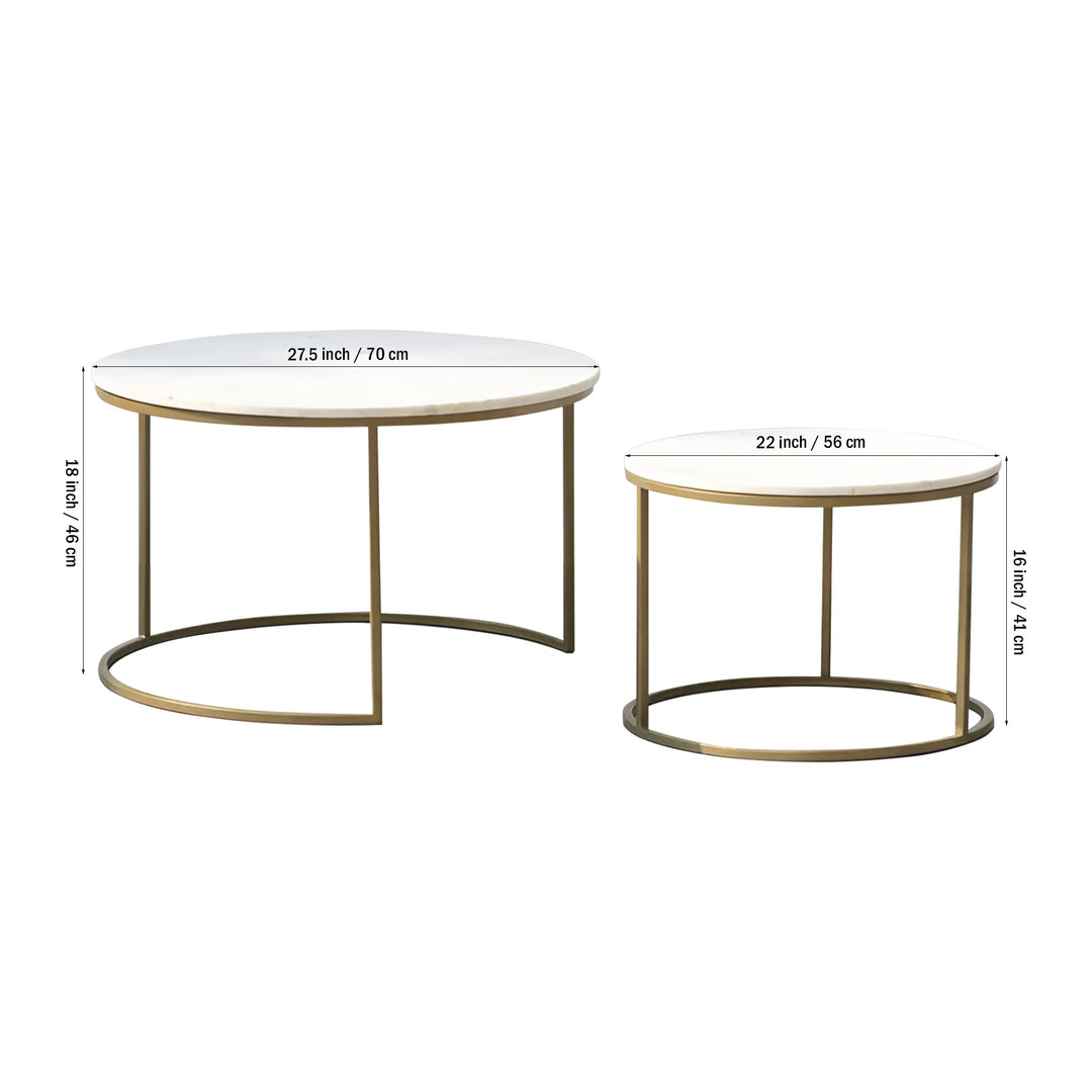 White Marble Round Iron Stand Coffee Tables Set of 2 Table