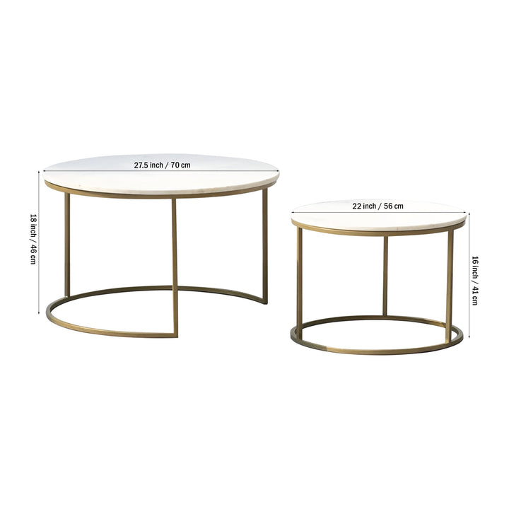 White Marble Round Iron Stand Coffee Tables Set of 2 Table