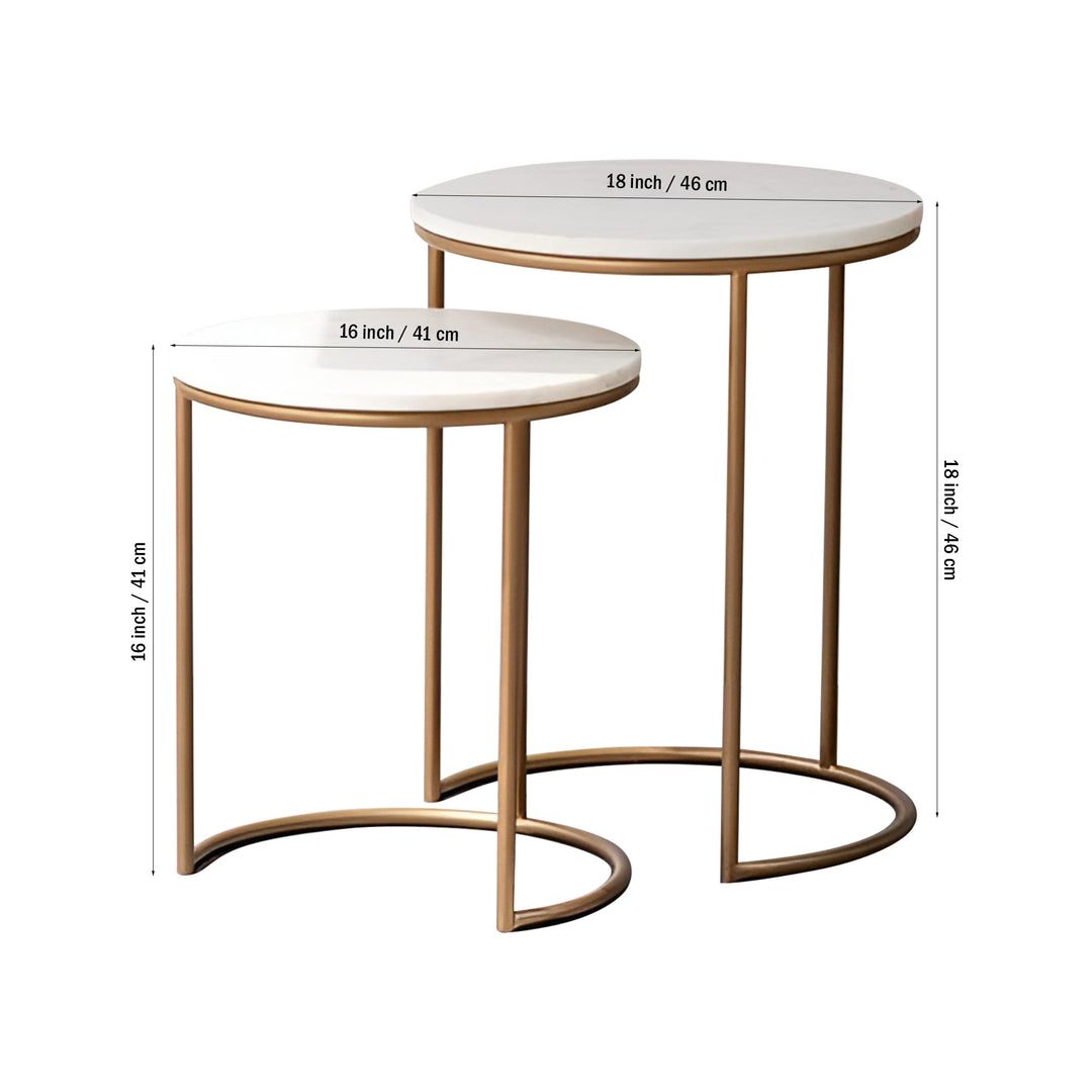 Black & White Marble Top Iron Stand Coffee Table Set of 2 Table
