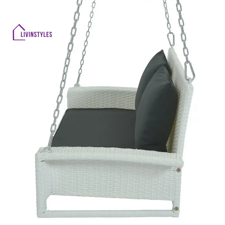 White Rattan Wicker Two Seater Sofa Swing - Swing