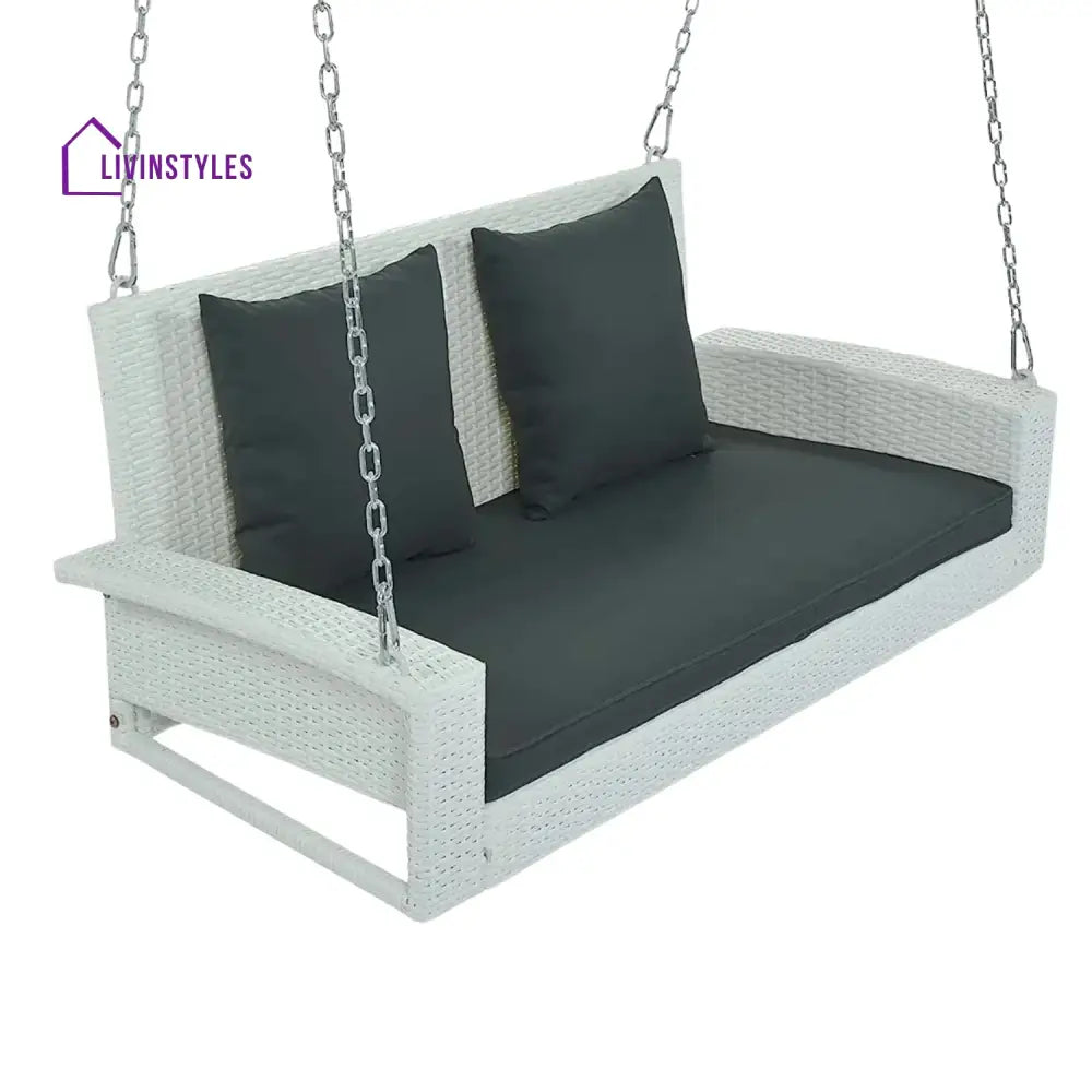 White Rattan Wicker Two Seater Sofa Swing - Swing