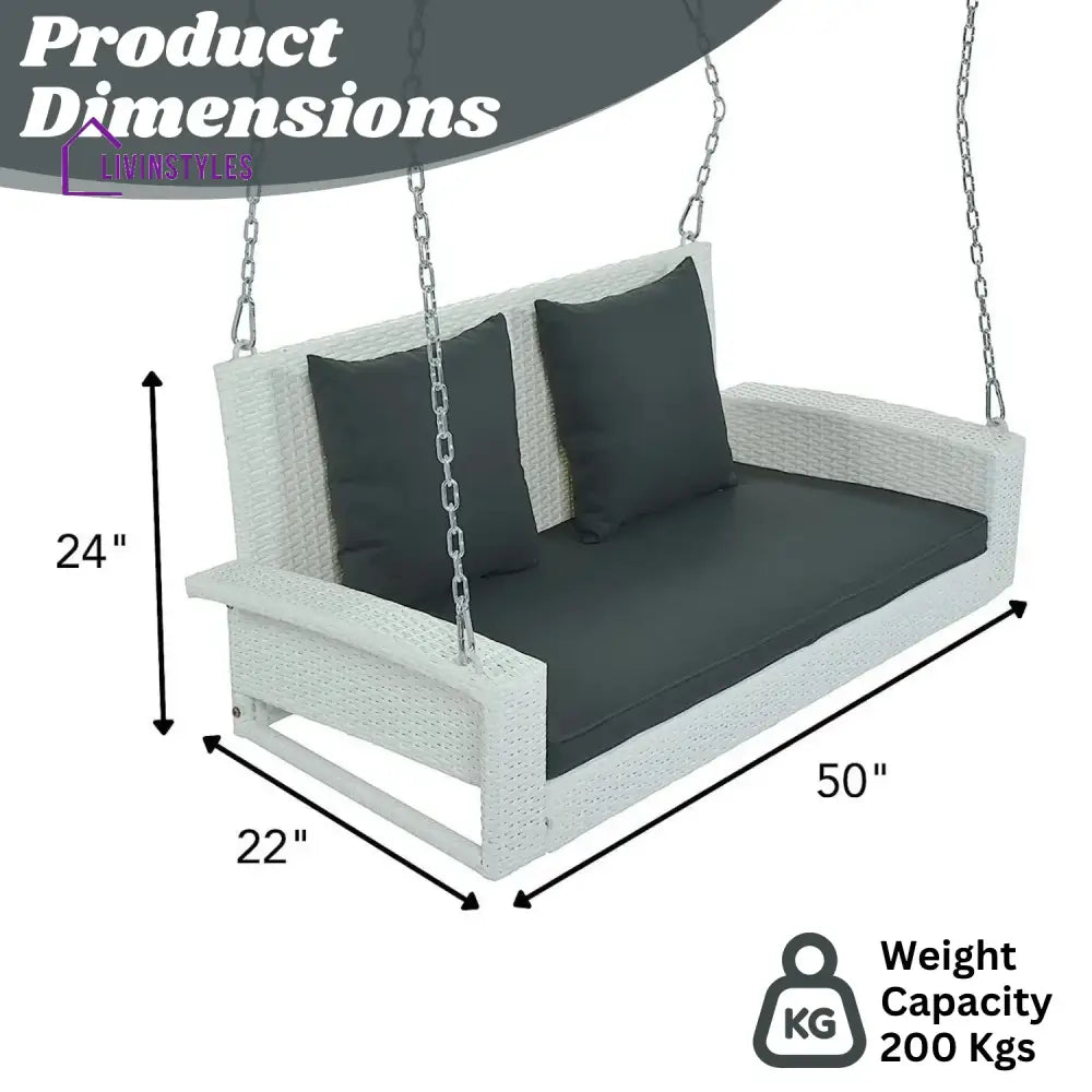 White Rattan Wicker Two Seater Sofa Swing - Swing