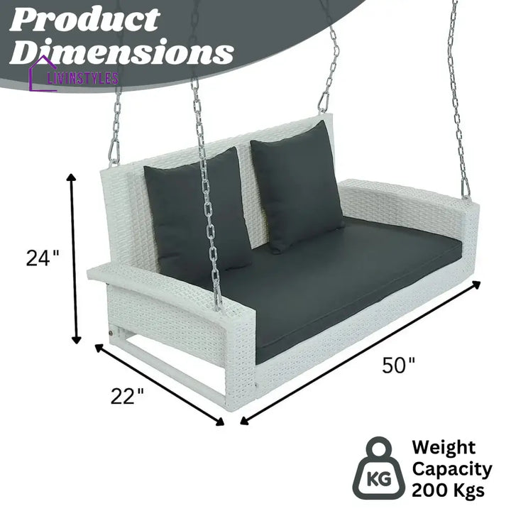White Rattan Wicker Two Seater Sofa Swing - Swing