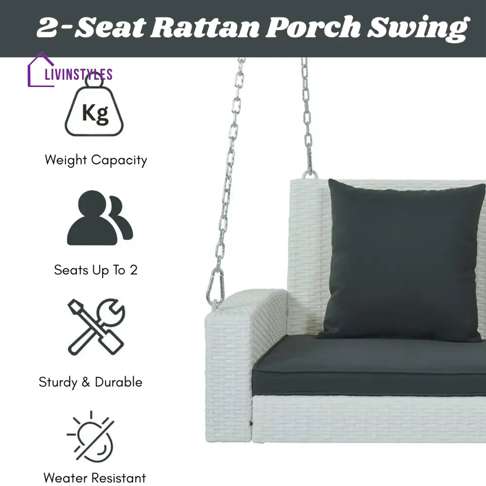 White Rattan Wicker Two Seater Sofa Swing - Swing