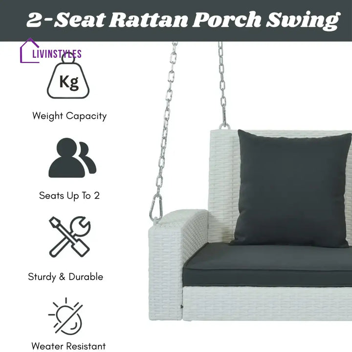 White Rattan Wicker Two Seater Sofa Swing - Swing