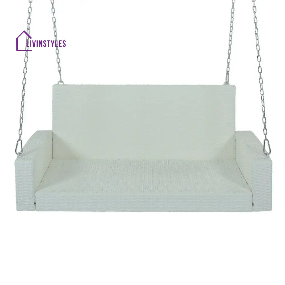 White Rattan Wicker Two Seater Sofa Swing - Swing