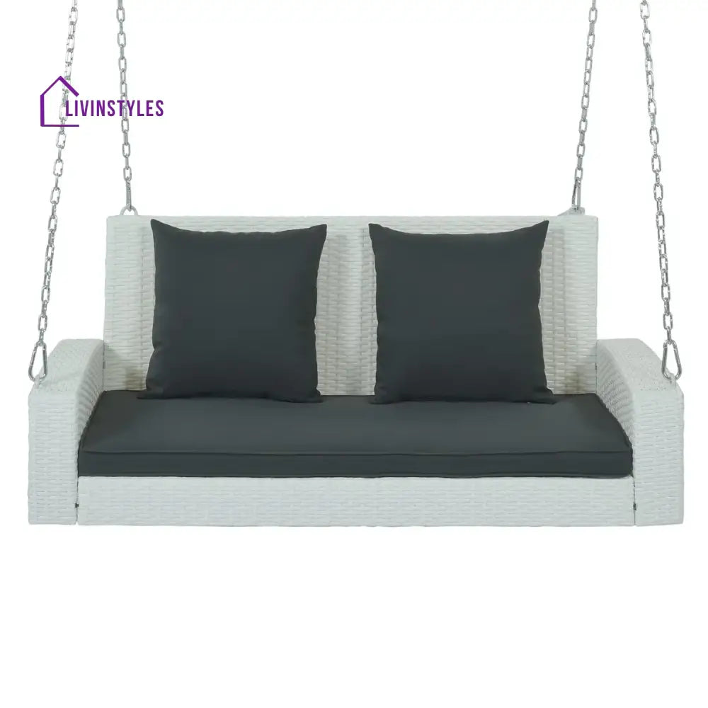 White Rattan Wicker Two Seater Sofa Swing - Swing