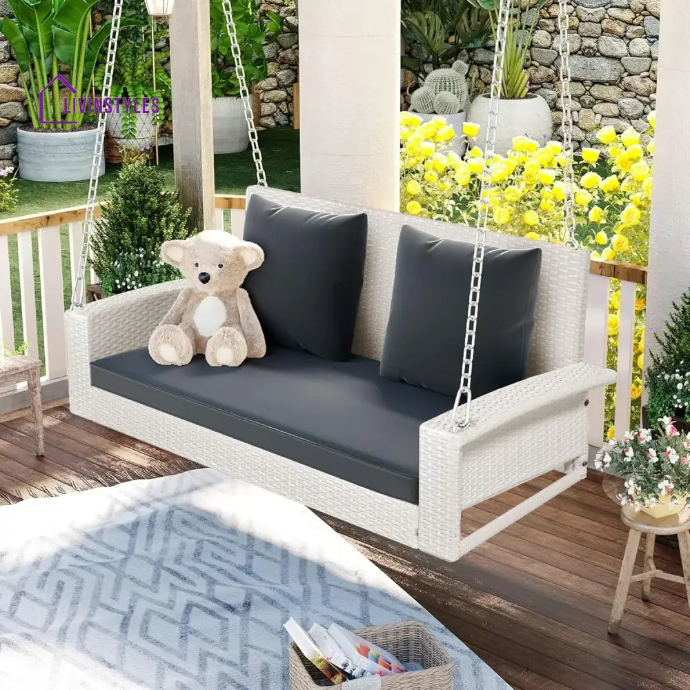 White Rattan Wicker Two Seater Sofa Swing - Swing