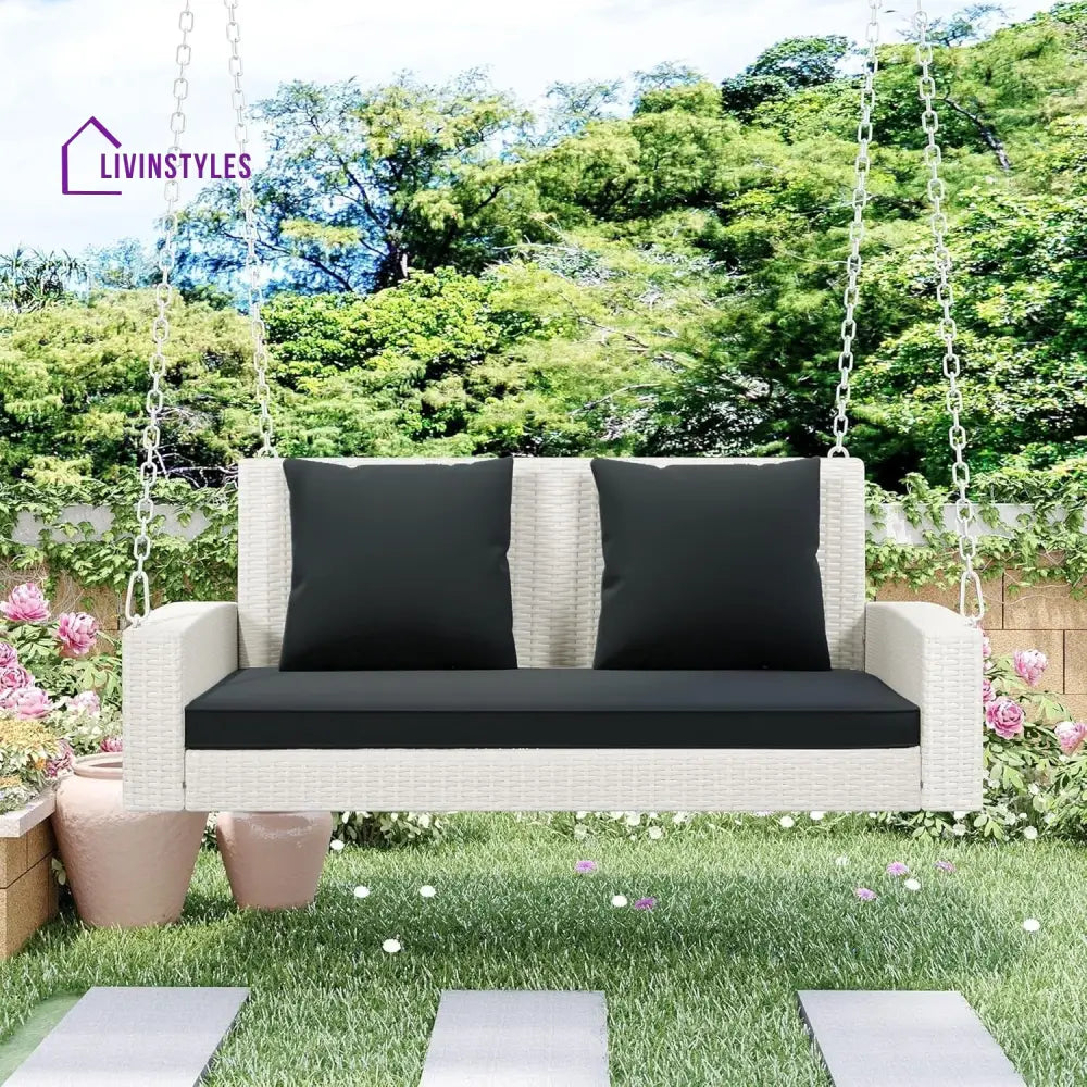 White Rattan Wicker Two Seater Sofa Swing - Swing