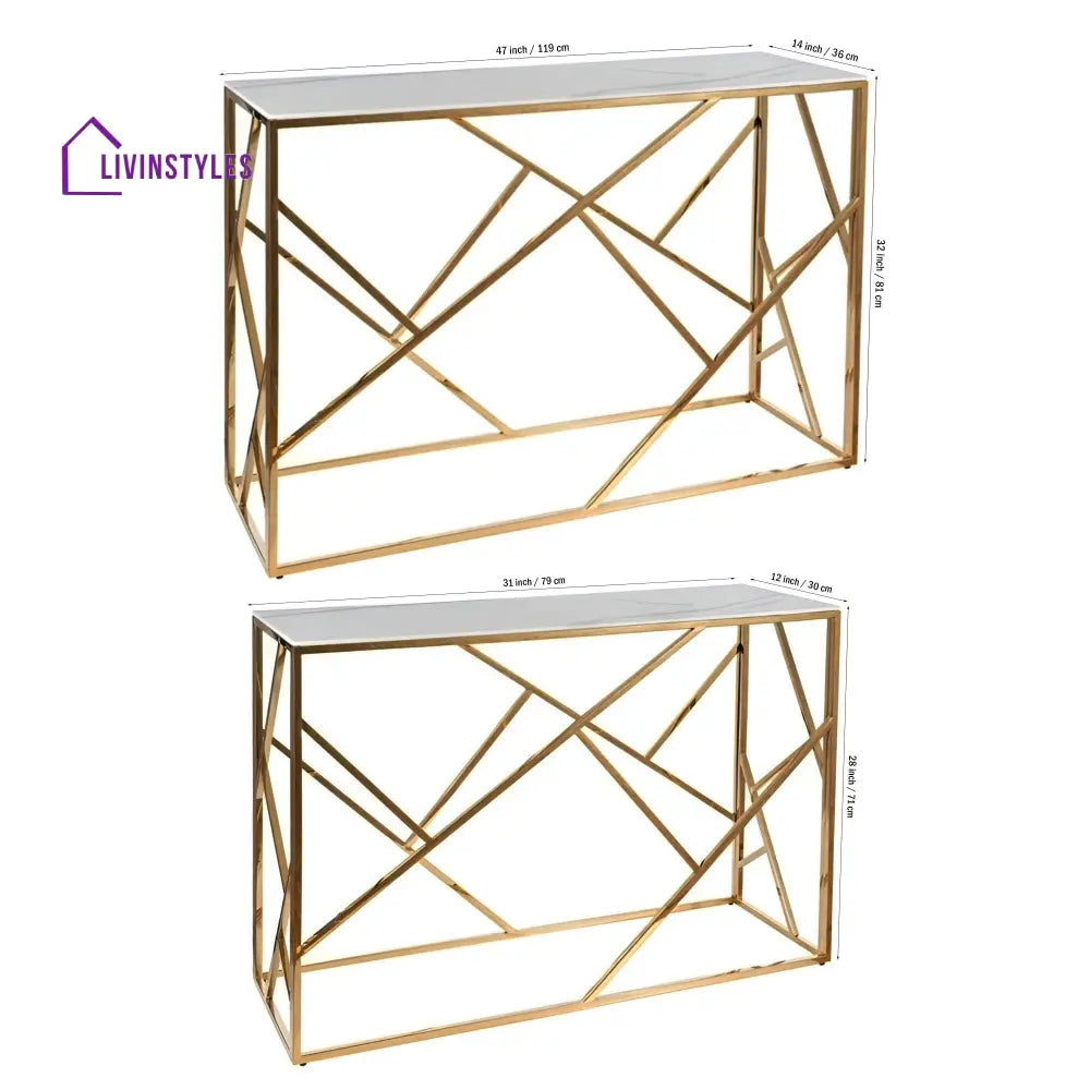 White Tempered Minimalist Stylish Console Table Table