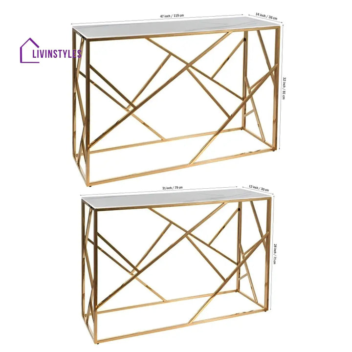 White Tempered Minimalist Stylish Console Table Table