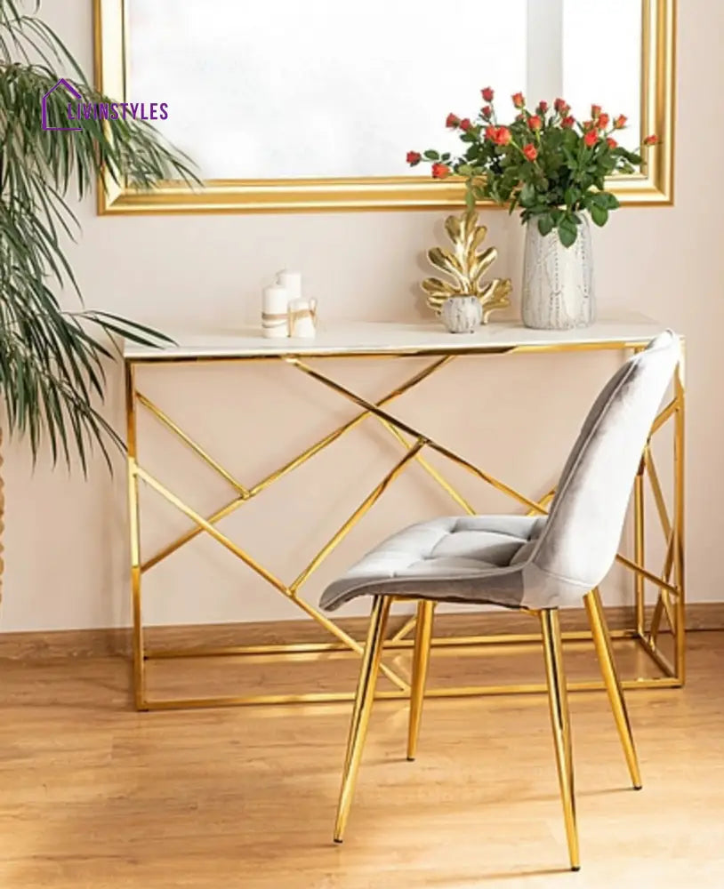 White Tempered Minimalist Stylish Console Table Table