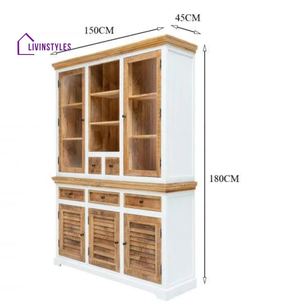 Whitewave Solid Wood Crockery Cabinet | Large Hutch Kitchen Storage Furniture 150X45X180 Cm