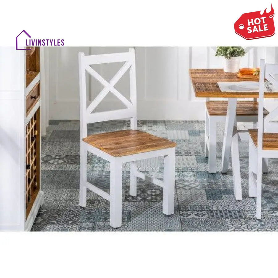 Whitewave Solid Wood Dining Chairs Set Of 2 Made Mango White Rustic Finish (2 Chairs)