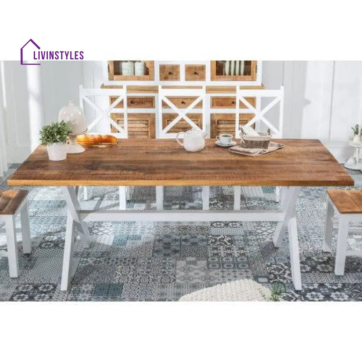 Whitewave Solid Wood Six Seater Dining Set With Bench | Full Size Rustic (Dining 6 Seater)