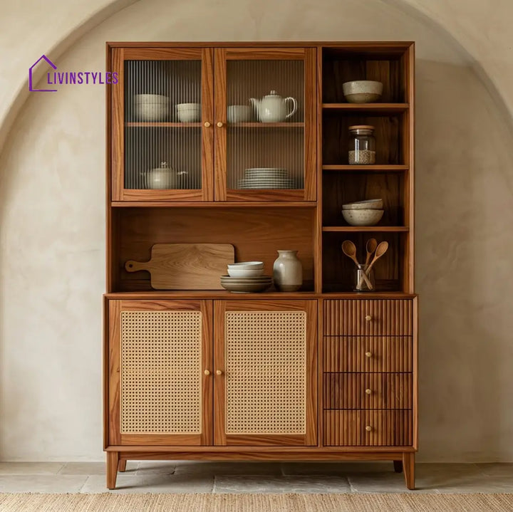 Whiti Classic Kitchen Cabinet with Glass Cane Weave (Honey Finish)