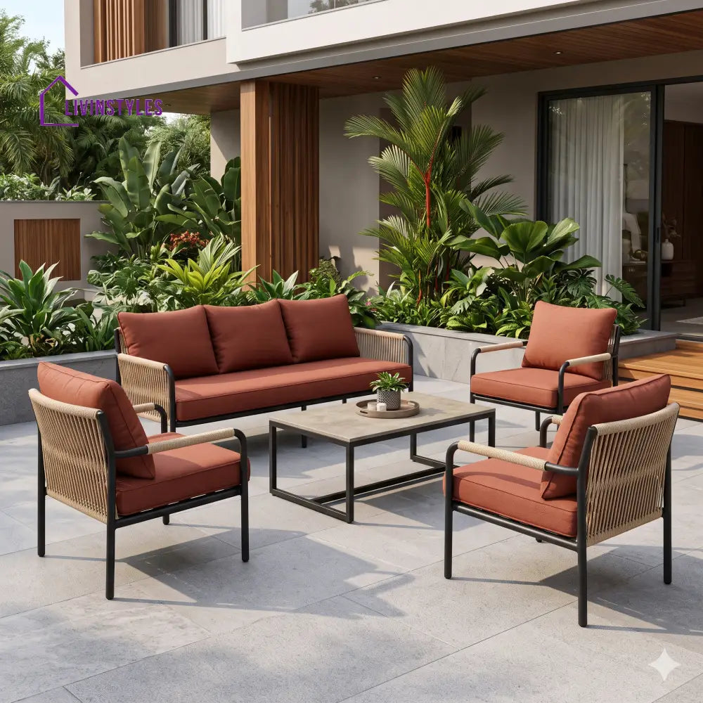 Wieslawa Premium MS Frame with Powder Coated Outdoor Sofa Set with Weather Proof Fabric