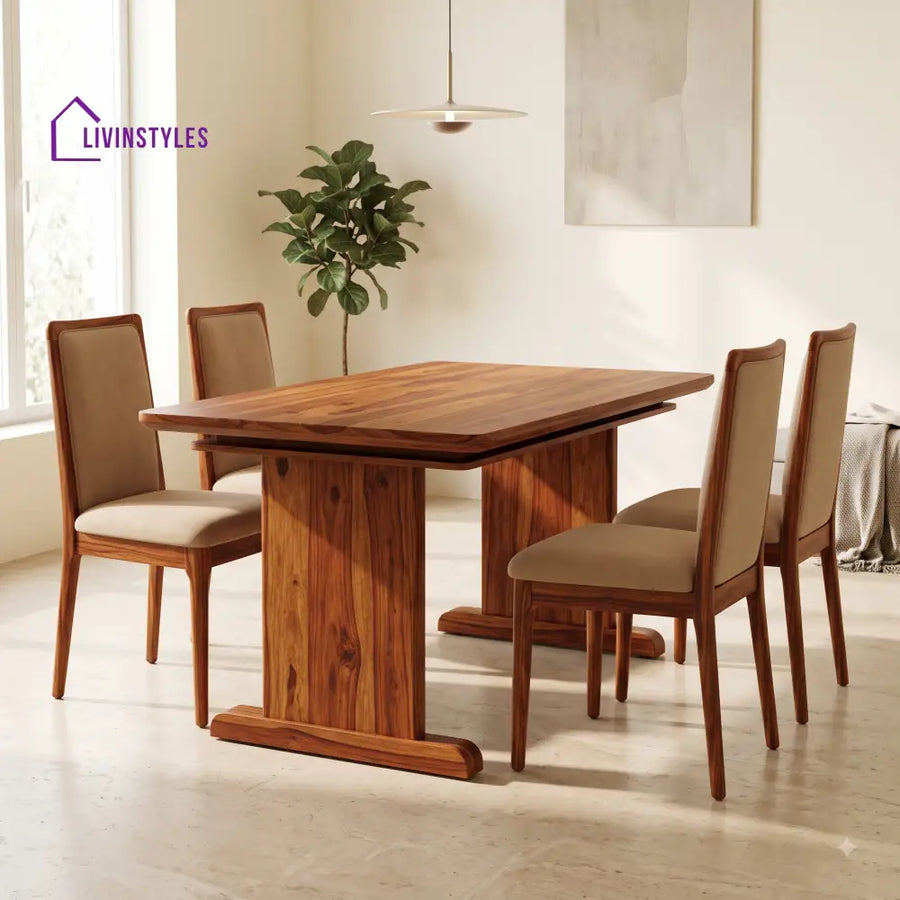 Wilbur Premium Solid Wood 4 Seater Dining Table Set