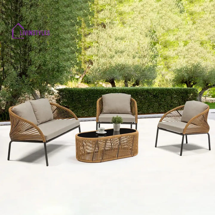 Willa Outdoor Sofa Set 2 Seater 2 Single seater and 1 Center Table Set (Beige) Braided & Rope - Sofa Sets