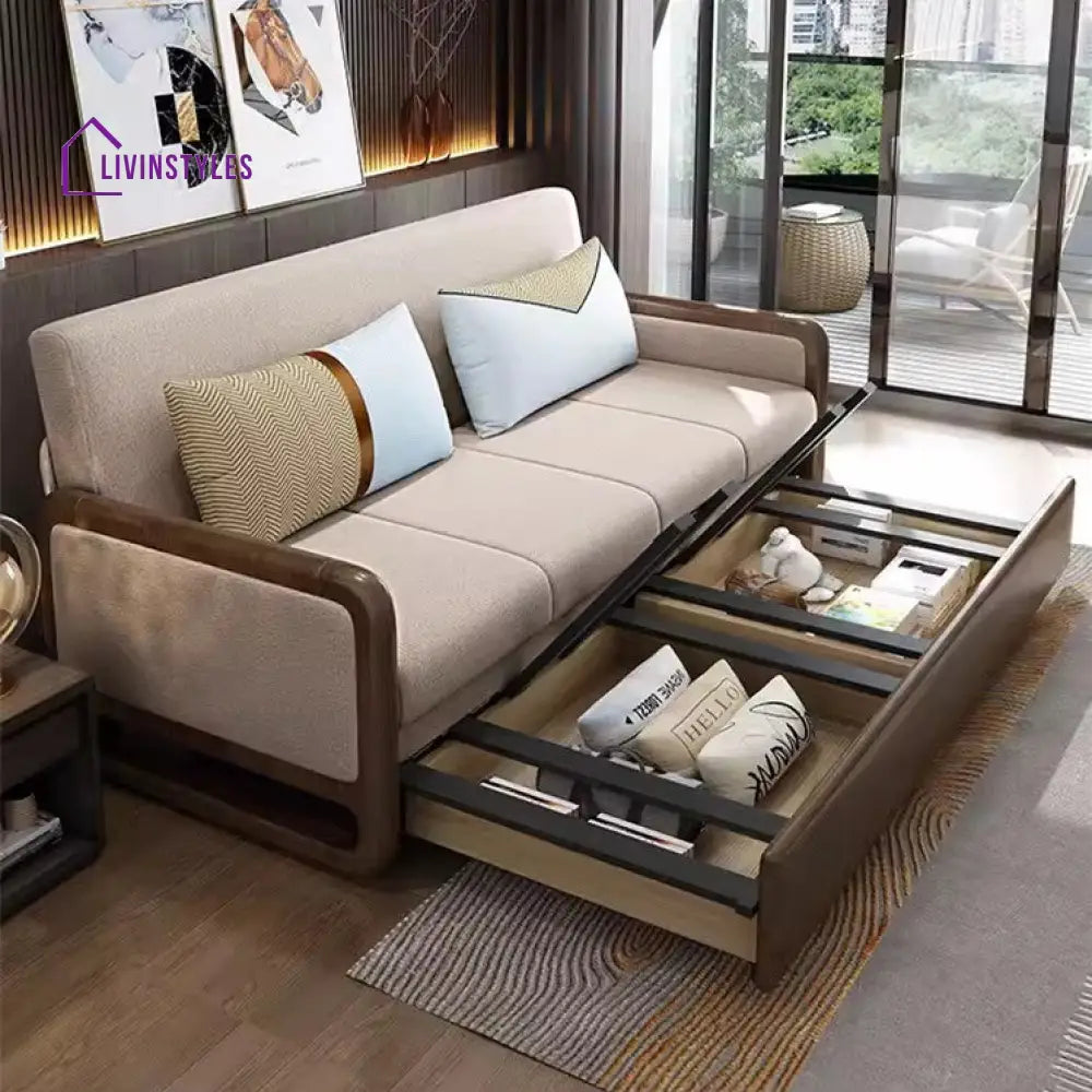Solid Wood Armrest Sofa Bed With Underneath Storage SOFA BED