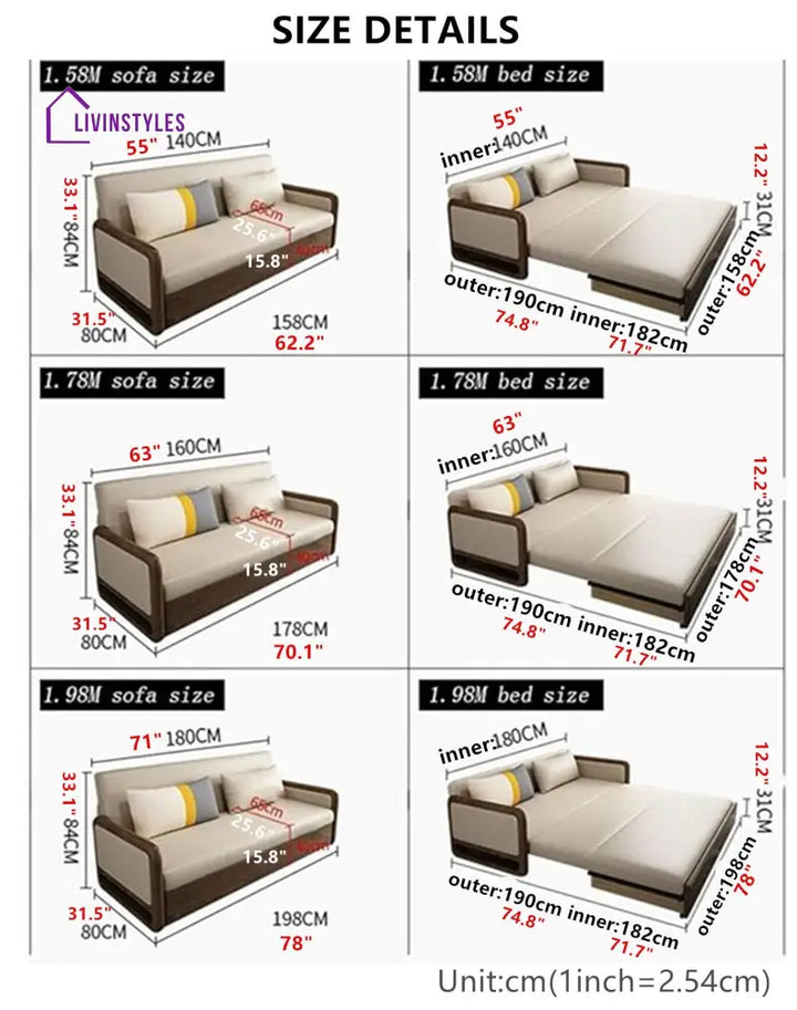Solid Wood Armrest Sofa Bed With Underneath Storage 158CM/62.2INCH SOFA BED