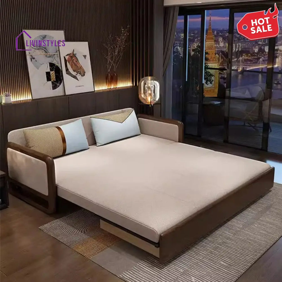 Solid Wood Armrest Sofa Bed With Underneath Storage SOFA BED