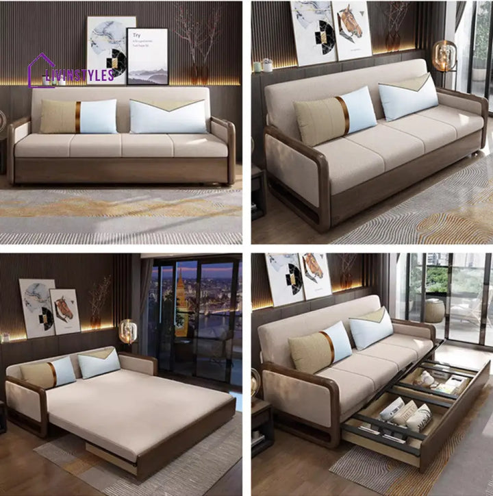 Solid Wood Armrest Sofa Bed With Underneath Storage 118CM/46.5INCH SOFA BED