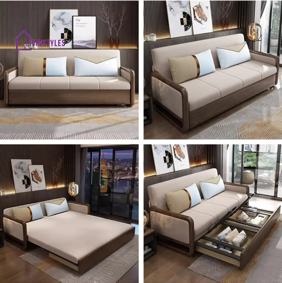 Solid Wood Armrest Sofa Bed With Underneath Storage 118CM/46.5INCH SOFA BED