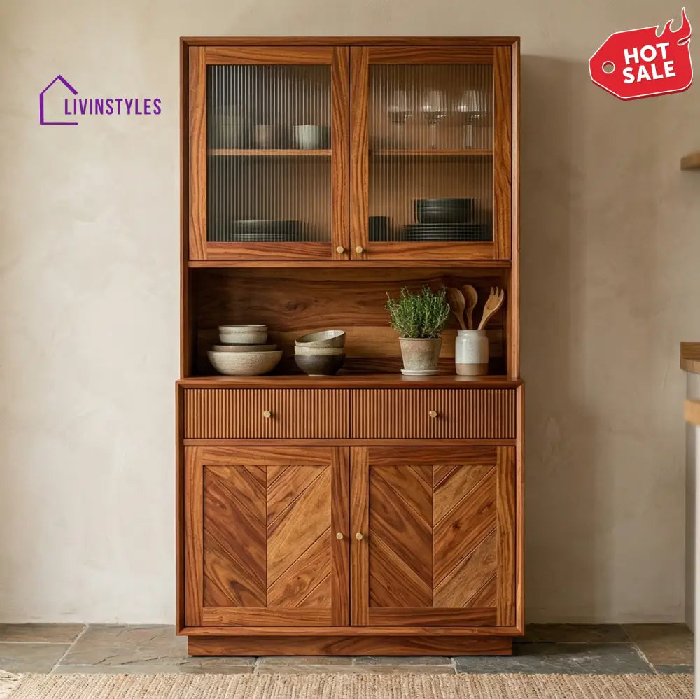 William Classic Kitchen Cabinet with Glass (Honey Finish)