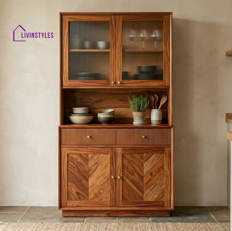 William Classic Kitchen Cabinet with Glass (Honey Finish)