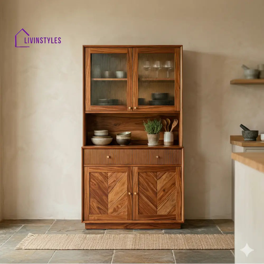 William Classic Kitchen Cabinet with Glass (Honey Finish)