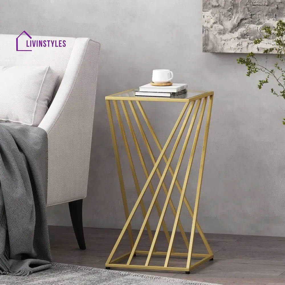 William Metal And Glass Top Side Table