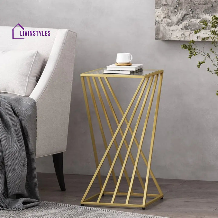 William Metal And Glass Top Side Table