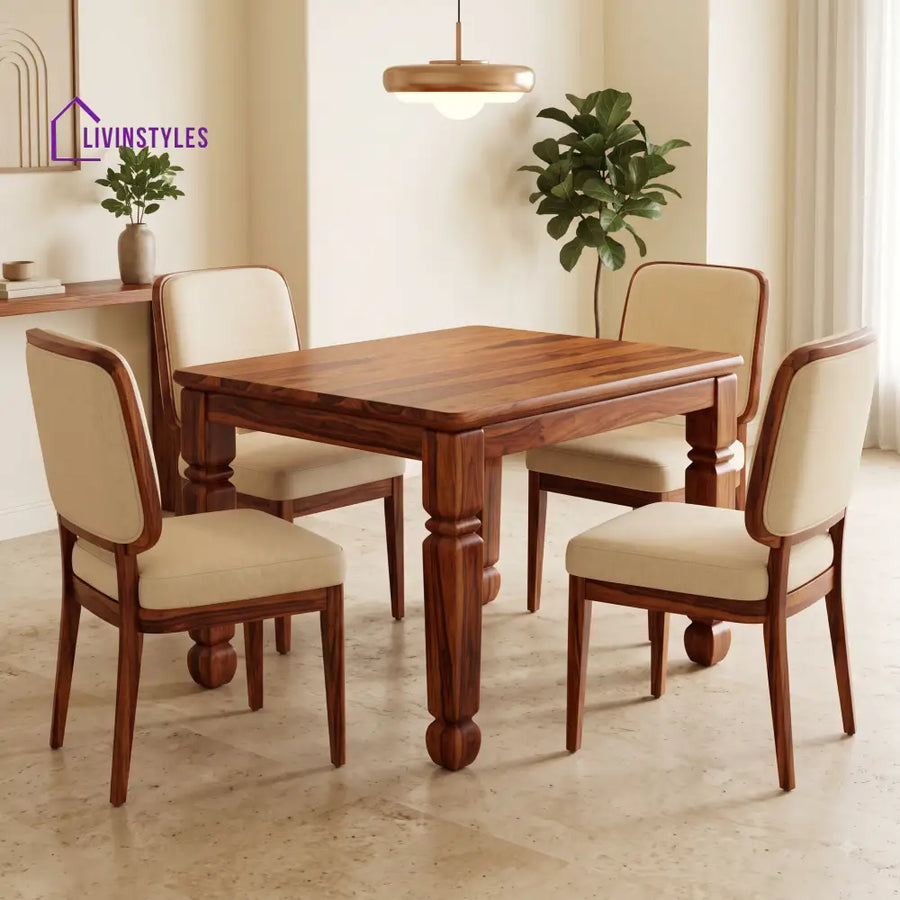 William Premium Solid Wood 4 Seater Dining Table Set