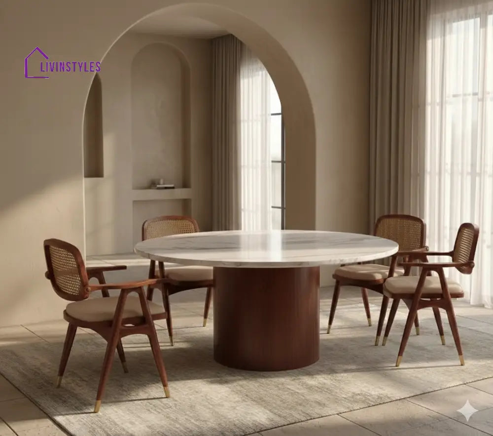 William Round Solid Sheesham Wood Dining Table Set | Round 4 Seater Dining Table Set