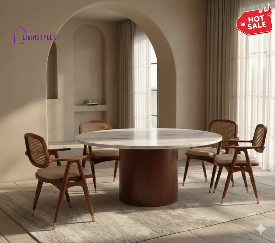 William Round Solid Sheesham Wood Dining Table Set | Round 4 Seater Dining Table Set