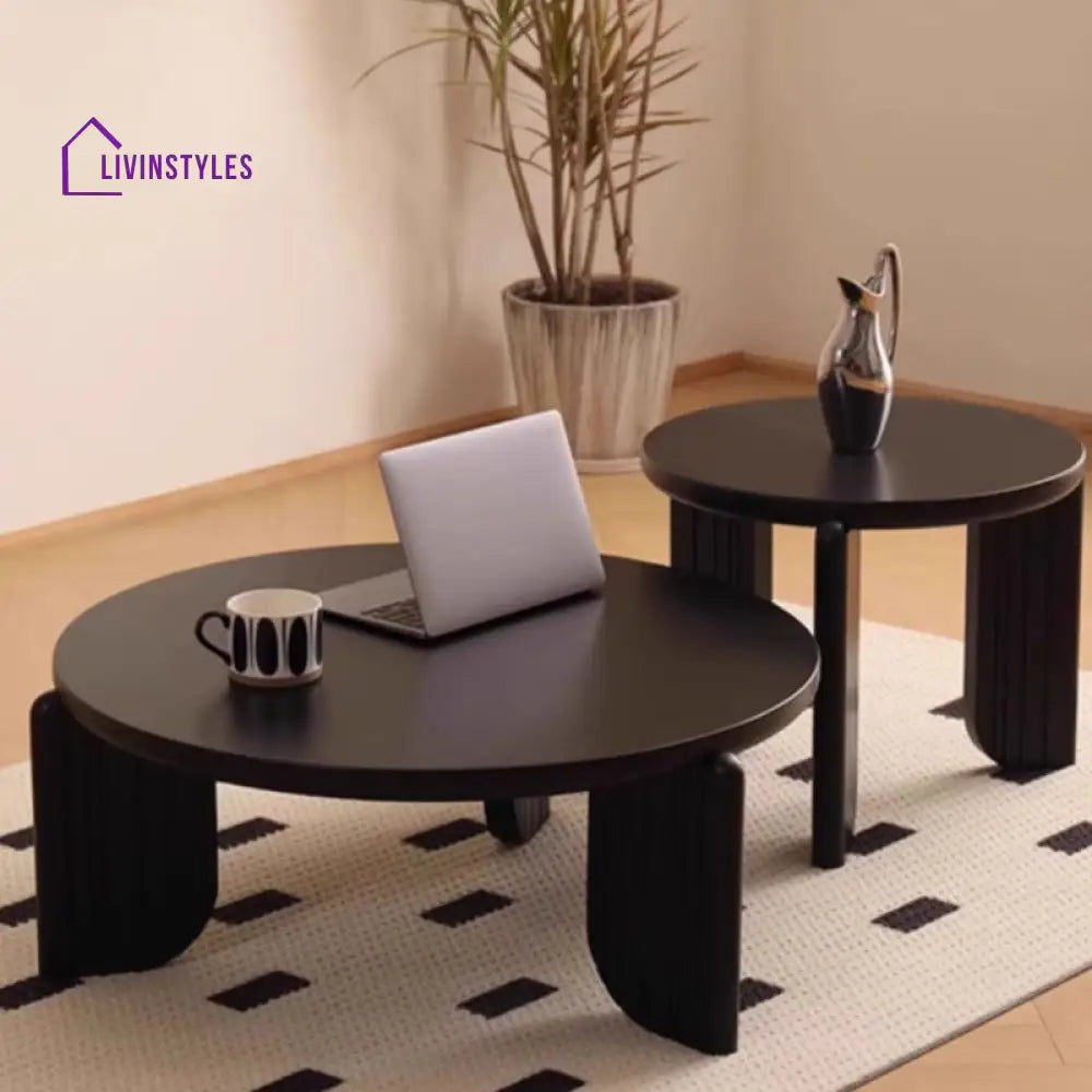 Willow Coffee Table for Living Room | Solid Wood | Round Shaped | Marble Top