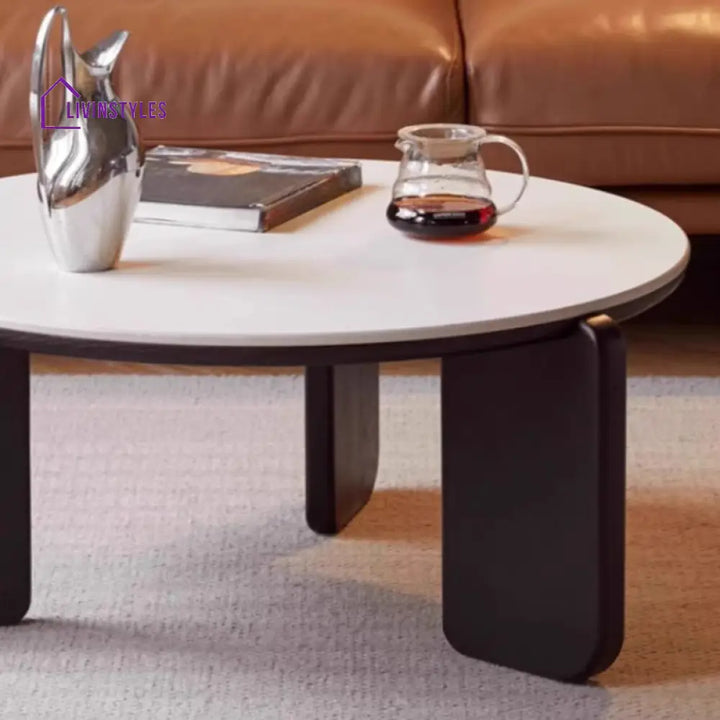 Willow Coffee Table for Living Room | Solid Wood | Round Shaped | Marble Top