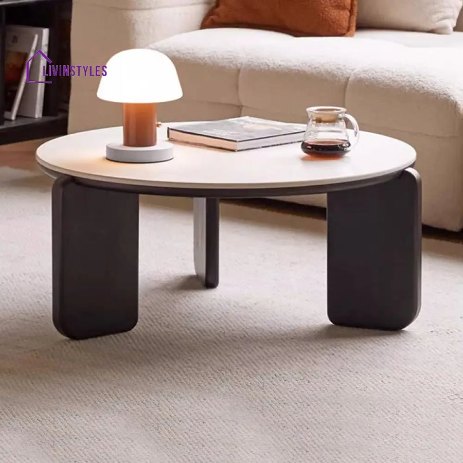 Willow Coffee Table for Living Room | Solid Wood | Round Shaped | Marble Top