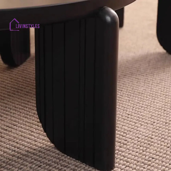 Willow Coffee Table for Living Room | Solid Wood | Round Shaped | Marble Top