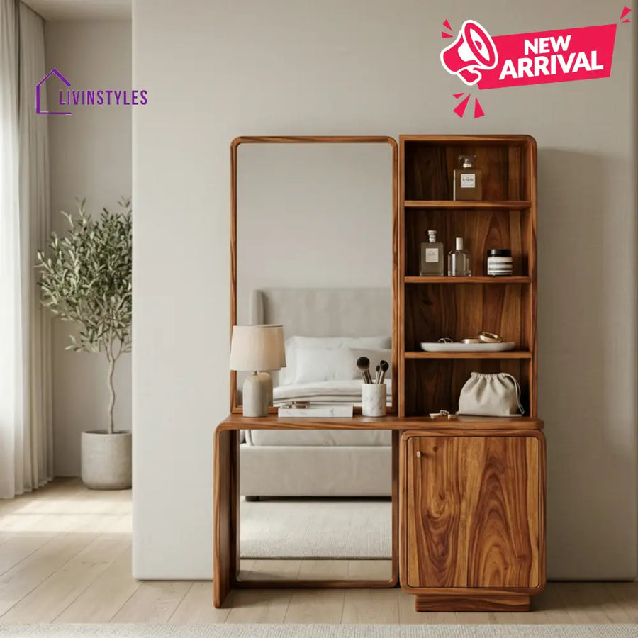 Willow Sheesham Wood Dressing Table with Mirror and Storage (Honey Finish)