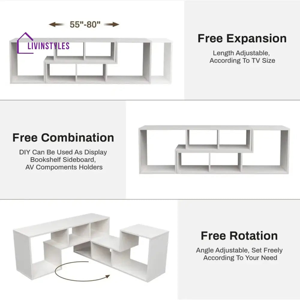 Willow White Finish Tv Unit Stand for Living Room