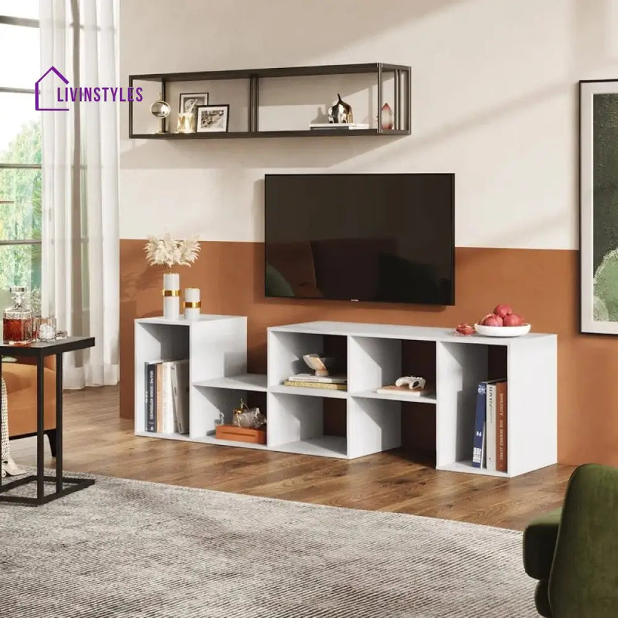 Willow White Finish Tv Unit Stand for Living Room